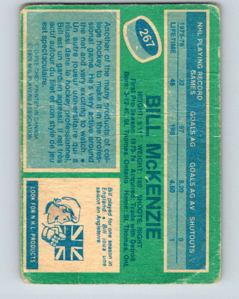 1976-77 O-Pee-Chee #267 Bill McKenzie UER RC Rookie Rockies V12663