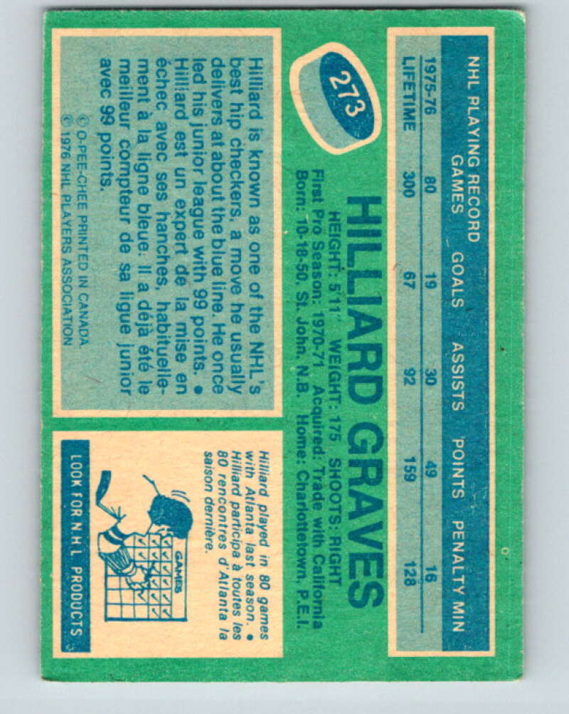 1976-77 O-Pee-Chee #273 Hilliard Graves Atlanta Flames V12677