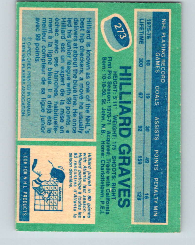 1976-77 O-Pee-Chee #273 Hilliard Graves Atlanta Flames V12678