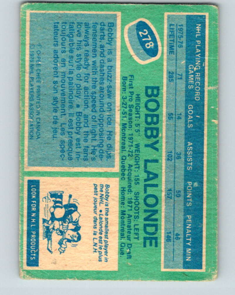1976-77 O-Pee-Chee #278 Bobby Lalonde Vancouver Canucks V12686