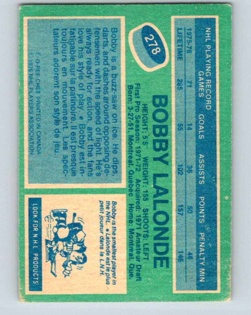 1976-77 O-Pee-Chee #278 Bobby Lalonde Vancouver Canucks V12688