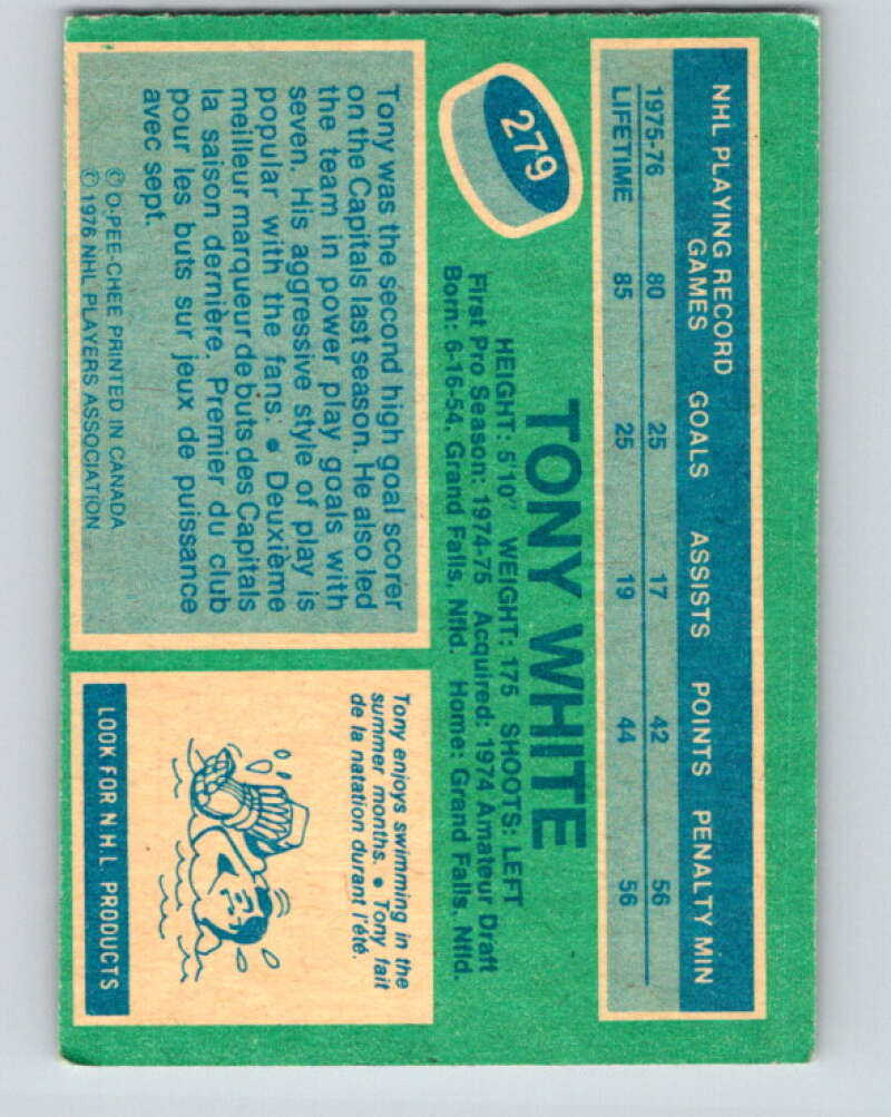 1976-77 O-Pee-Chee #279 Tony White RC Rookie Capitals V12691