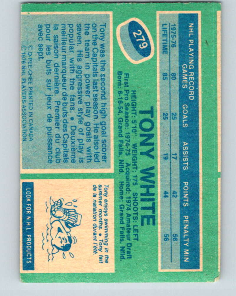 1976-77 O-Pee-Chee #279 Tony White RC Rookie Capitals V12692