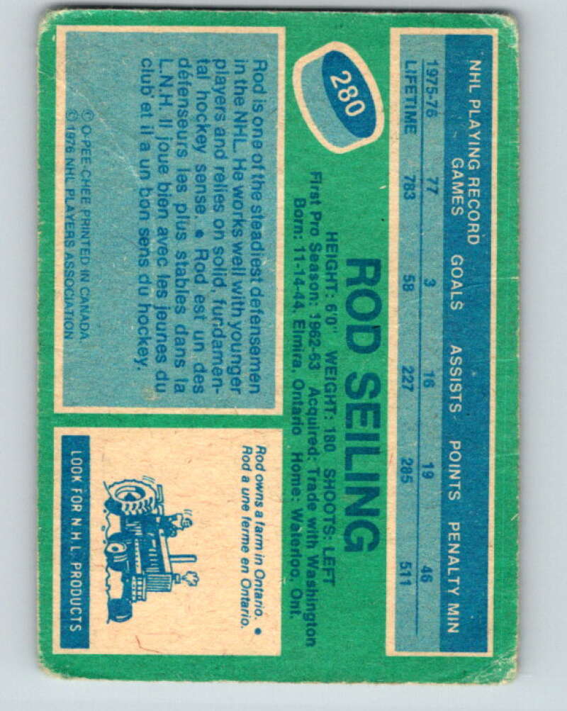 1976-77 O-Pee-Chee #280 Rod Seiling St. Louis Blues V12694