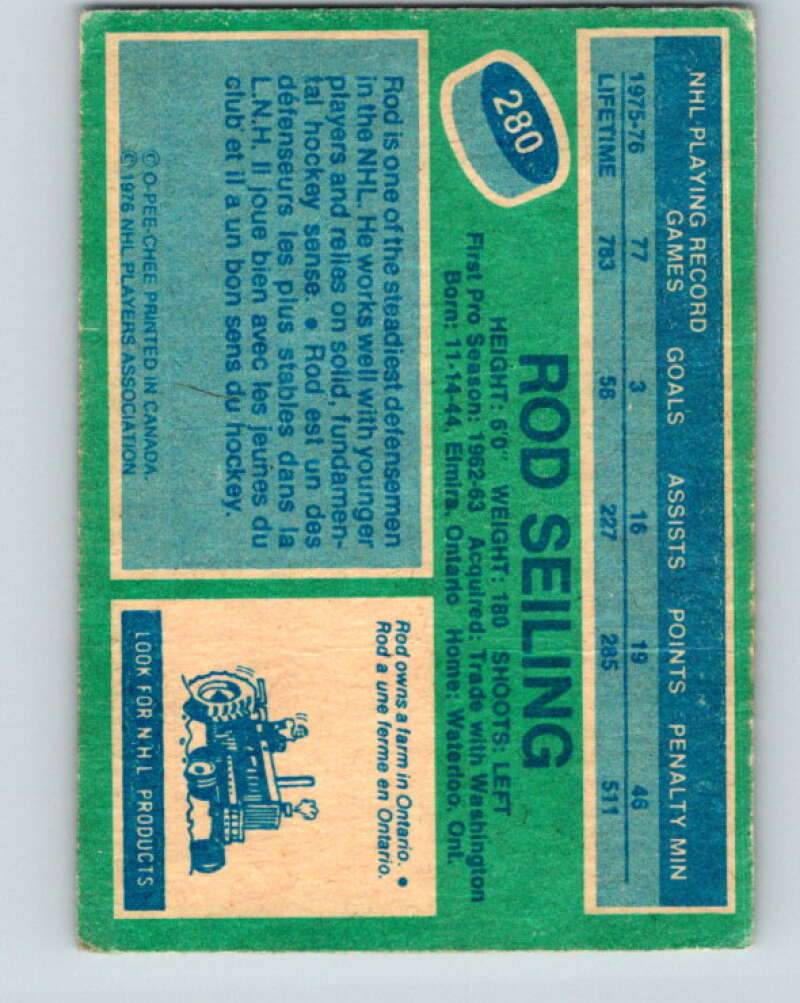1976-77 O-Pee-Chee #280 Rod Seiling St. Louis Blues V12695