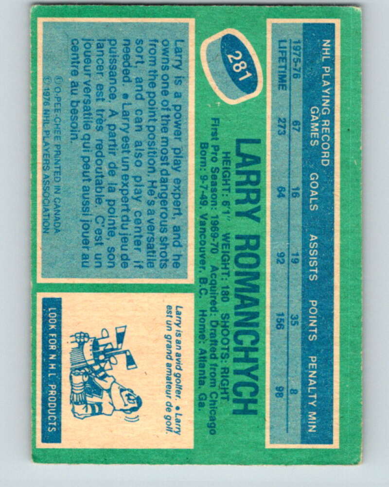 1976-77 O-Pee-Chee #281 Larry Romanchych Atlanta Flames V12697