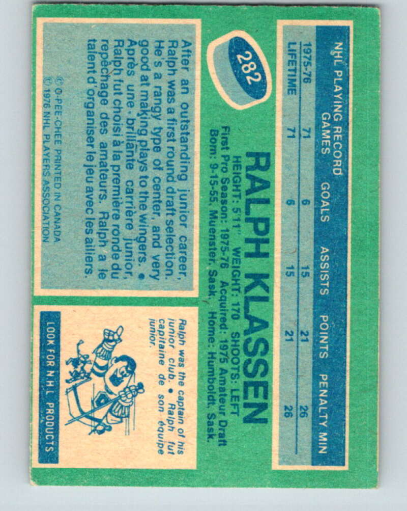 1976-77 O-Pee-Chee #282 Ralph Klassen RC Rookie Barons V12698