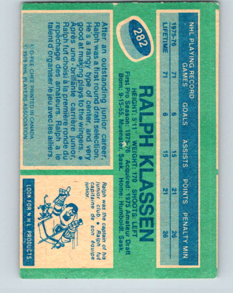 1976-77 O-Pee-Chee #282 Ralph Klassen RC Rookie Barons V12699