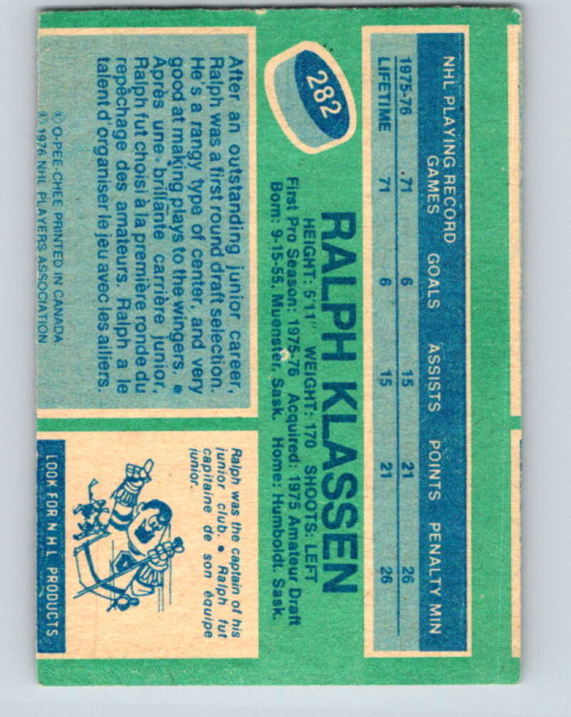 1976-77 O-Pee-Chee #282 Ralph Klassen RC Rookie Barons V12700