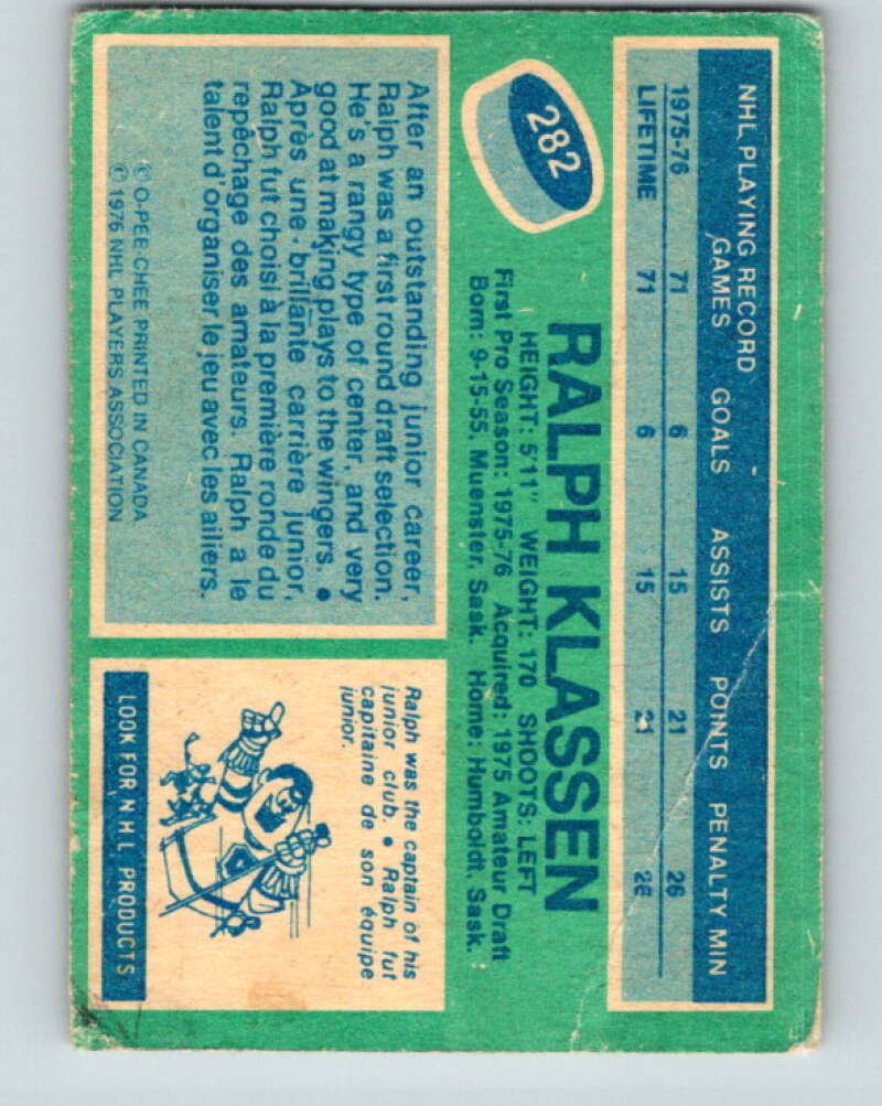 1976-77 O-Pee-Chee #282 Ralph Klassen RC Rookie Barons V12701