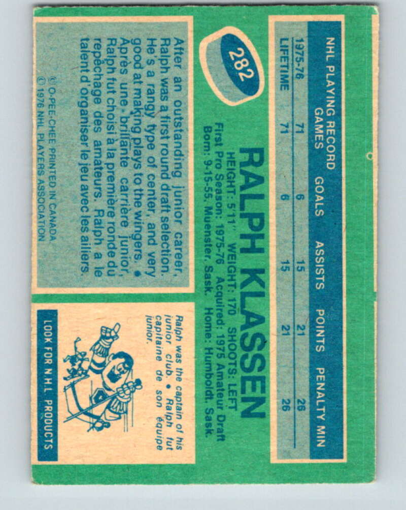 1976-77 O-Pee-Chee #282 Ralph Klassen RC Rookie Barons V12702