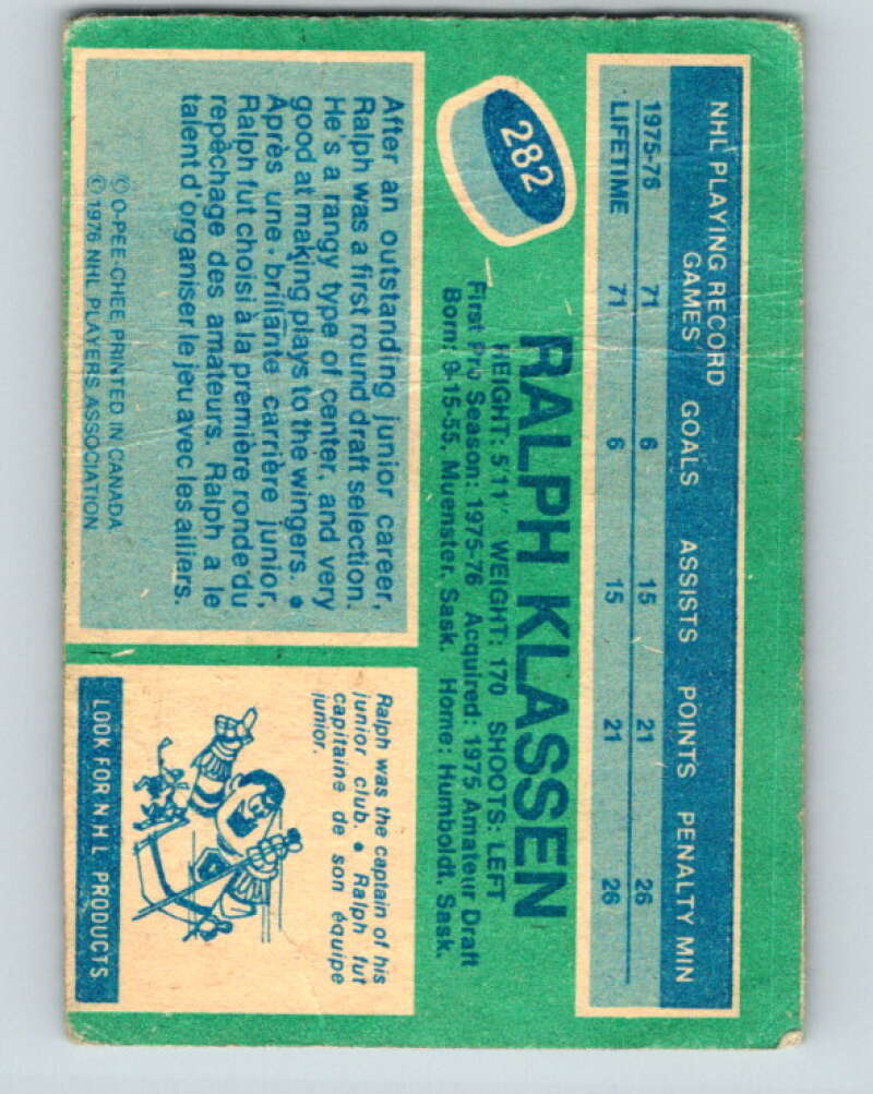 1976-77 O-Pee-Chee #282 Ralph Klassen RC Rookie Barons V12703