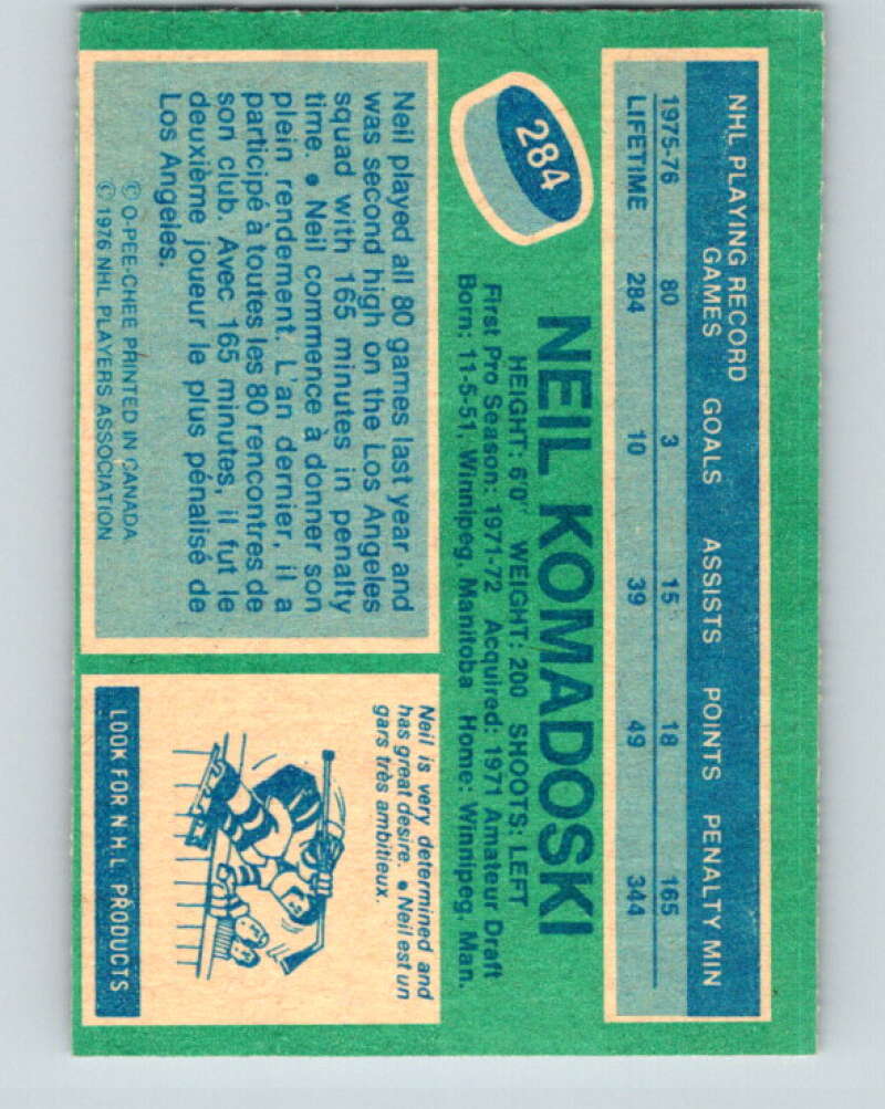 1976-77 O-Pee-Chee #284 Neil Komadoski Los Angeles Kings V12711