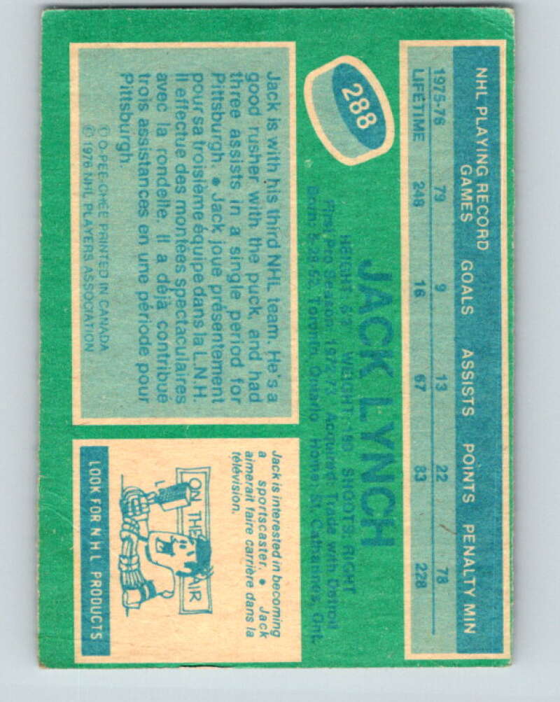 1976-77 O-Pee-Chee #288 Jack Lynch Washington Capitals V12721