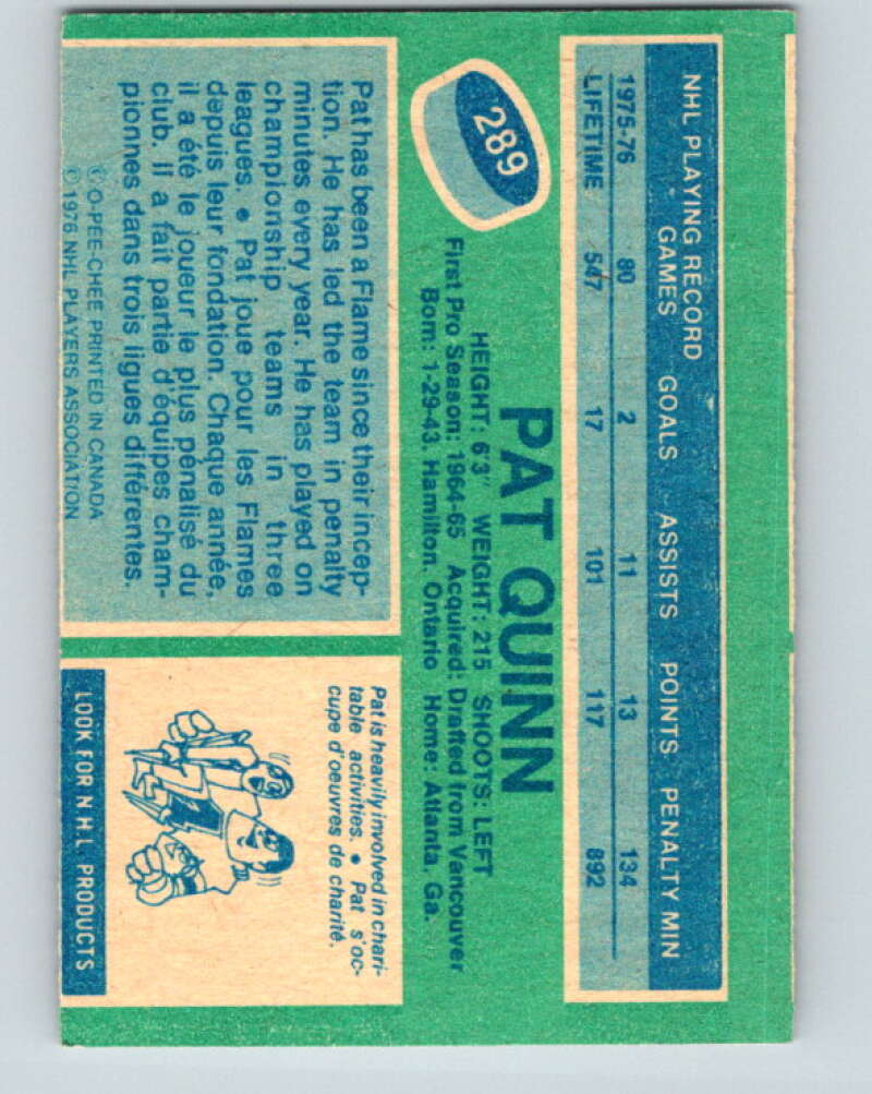 1976-77 O-Pee-Chee #289 Pat Quinn Atlanta Flames V12724