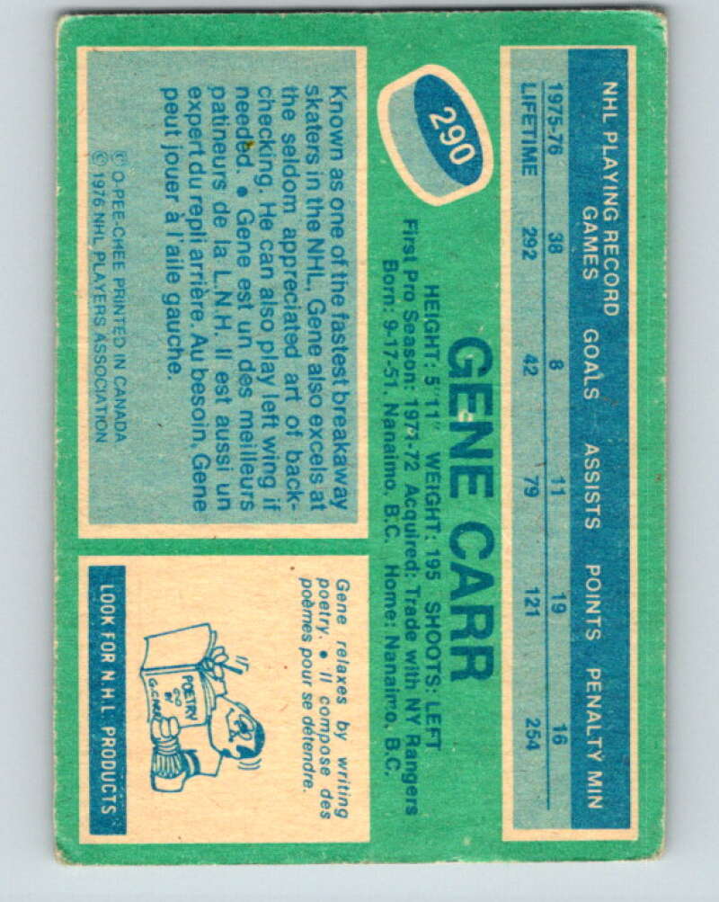 1976-77 O-Pee-Chee #290 Gene Carr Los Angeles Kings V12725