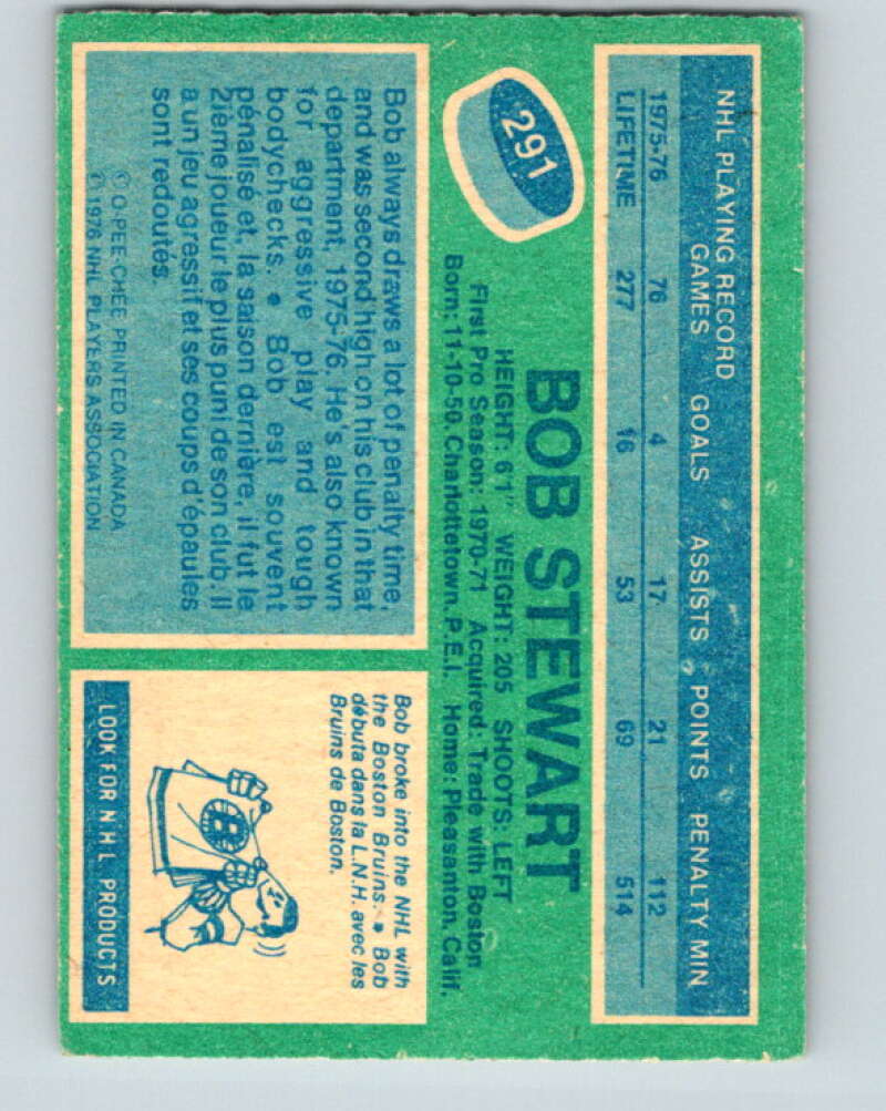 1976-77 O-Pee-Chee #291 Bob Stewart Cleveland Barons V12727