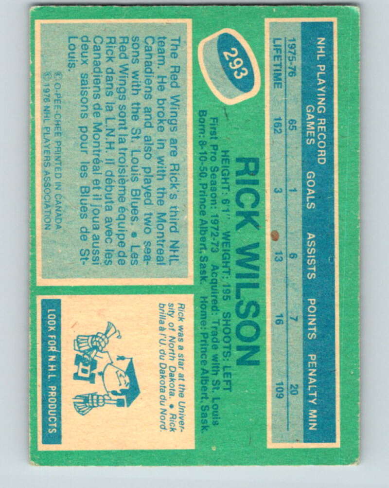 1976-77 O-Pee-Chee #293 Rick Wilson Detroit Red Wings V12733