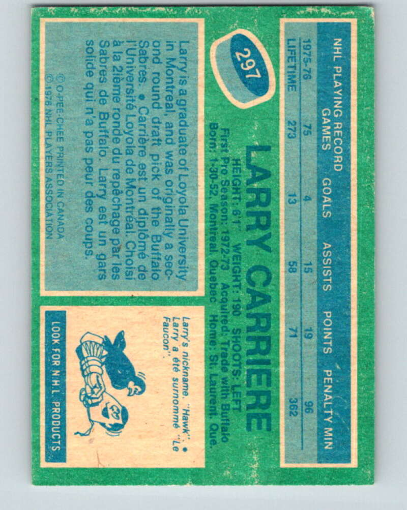 1976-77 O-Pee-Chee #297 Larry Carriere Atlanta Flames V12738