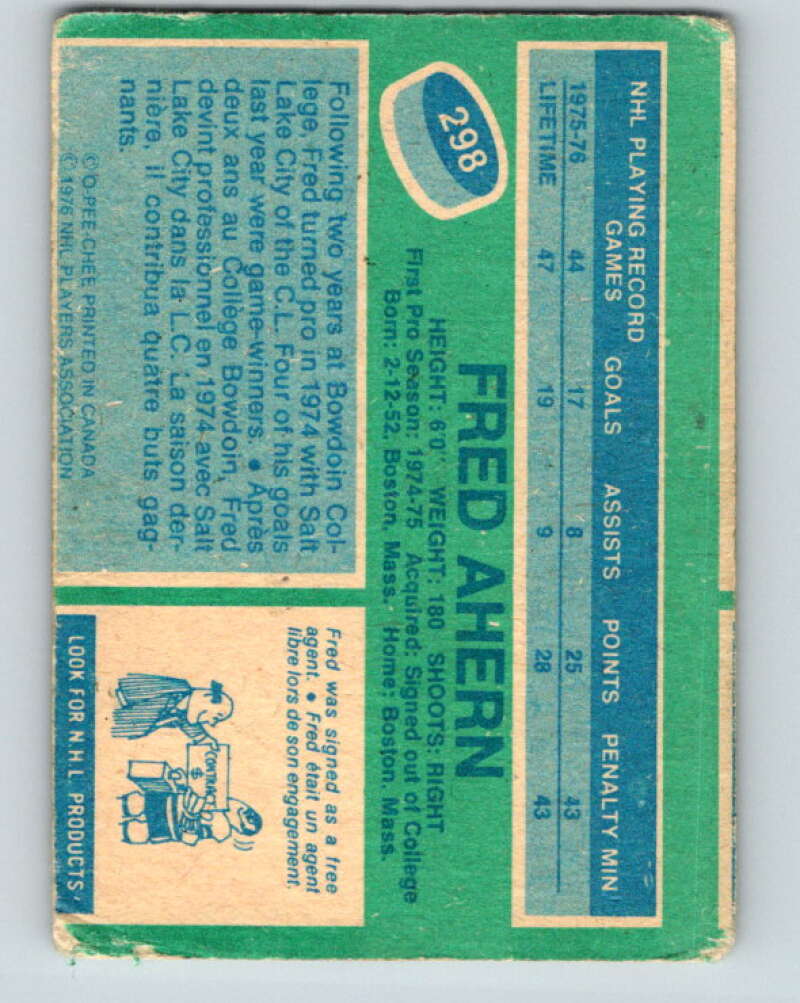 1976-77 O-Pee-Chee #298 Fred Ahern RC Rookie Barons V12741