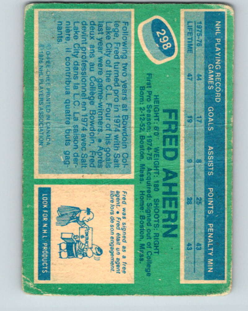 1976-77 O-Pee-Chee #298 Fred Ahern RC Rookie Barons V12743
