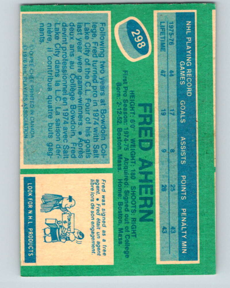1976-77 O-Pee-Chee #298 Fred Ahern RC Rookie Barons V12744