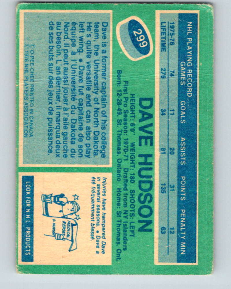 1976-77 O-Pee-Chee #299 Dave Hudson Colorado Rockies V12745