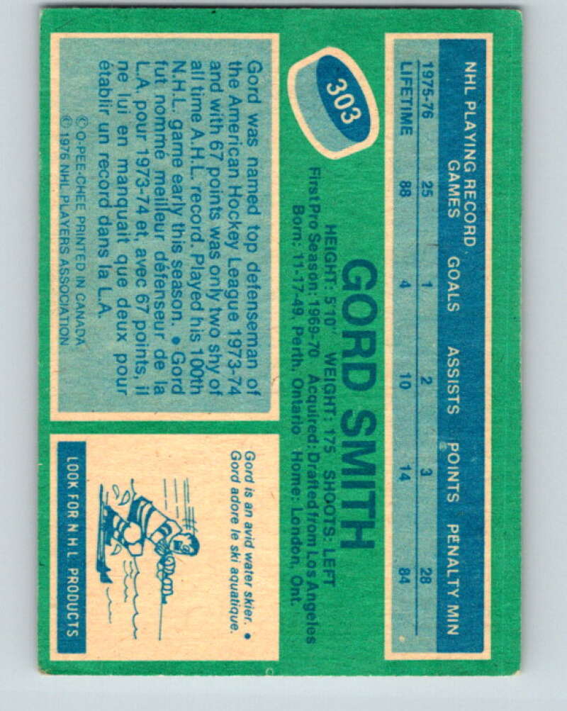 1976-77 O-Pee-Chee #303 Gord Smith RC Rookie Washington Capitals V12753
