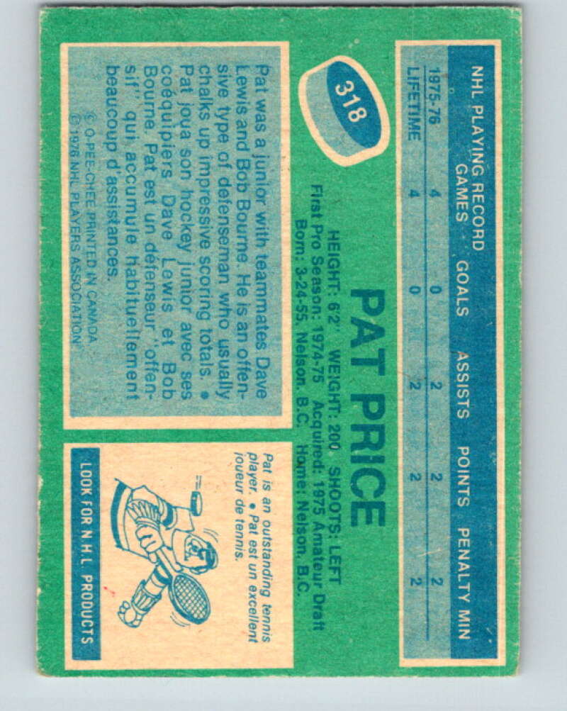 1976-77 O-Pee-Chee #318 Pat Price RC Rookie New York Islanders V12787