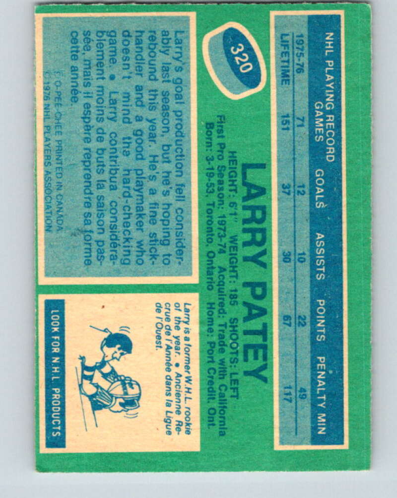 1976-77 O-Pee-Chee #320 Larry Patey St. Louis Blues V12791