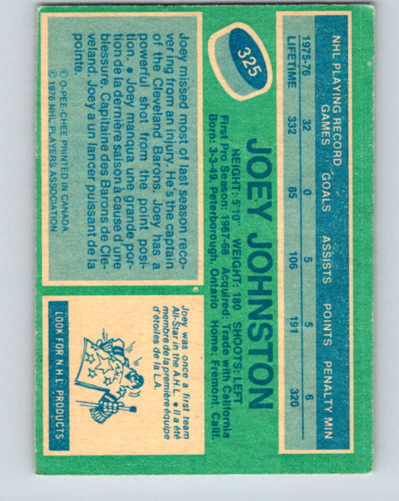 1976-77 O-Pee-Chee #325 Joey Johnston Chicago Blackhawks V12794