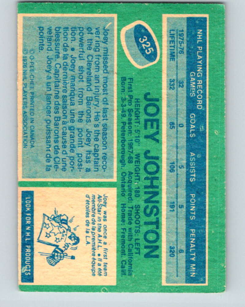 1976-77 O-Pee-Chee #325 Joey Johnston Chicago Blackhawks V12795