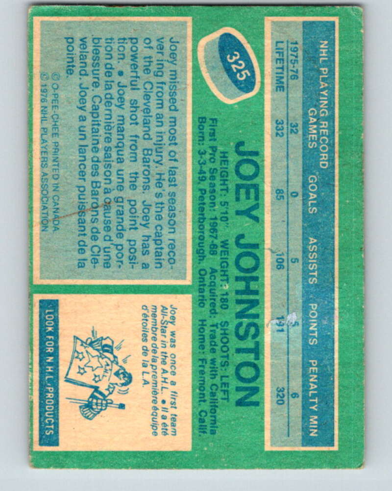 1976-77 O-Pee-Chee #325 Joey Johnston Chicago Blackhawks V12799