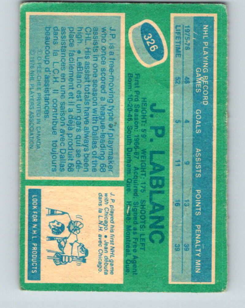 1976-77 O-Pee-Chee #326 Jean-Paul LeBlanc Detroit Red Wings V12800