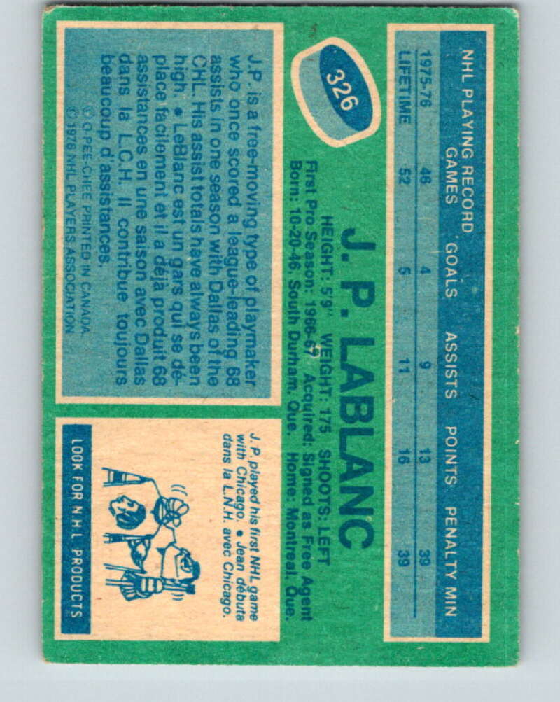 1976-77 O-Pee-Chee #326 Jean-Paul LeBlanc Detroit Red Wings V12802