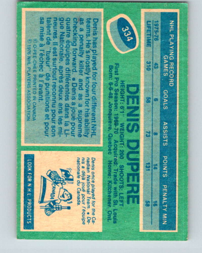 1976-77 O-Pee-Chee #334 Denis Dupere Colorado Rockies V12824