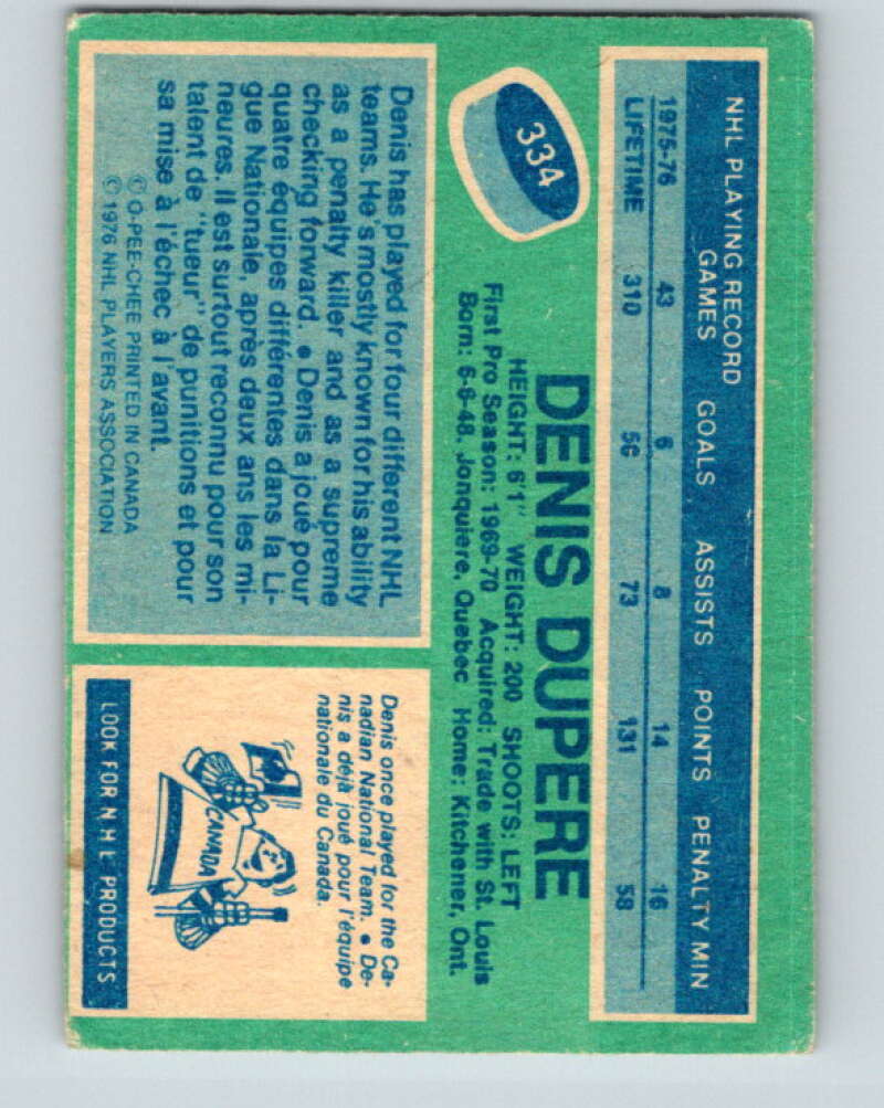 1976-77 O-Pee-Chee #334 Denis Dupere Colorado Rockies V12825