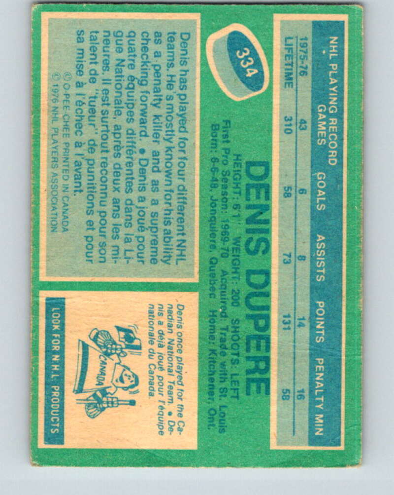1976-77 O-Pee-Chee #334 Denis Dupere Colorado Rockies V12827