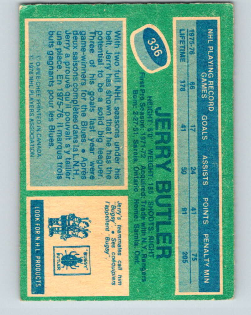 1976-77 O-Pee-Chee #336 Jerry Butler St. Louis Blues V12829
