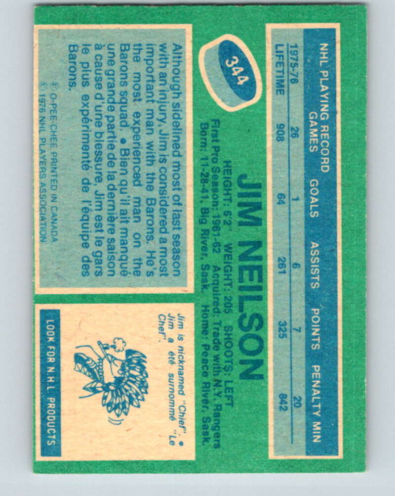 1976-77 O-Pee-Chee #344 Jim Neilson Cleveland Barons V12840