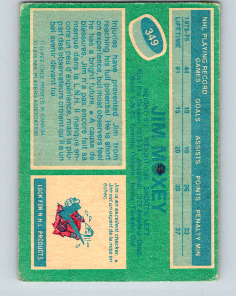 1976-77 O-Pee-Chee #349 Jim Moxey RC Rookie Cleveland Barons V12845