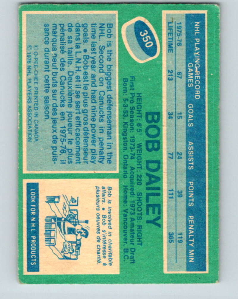 1976-77 O-Pee-Chee #350 Bob Dailey Vancouver Canucks V12847