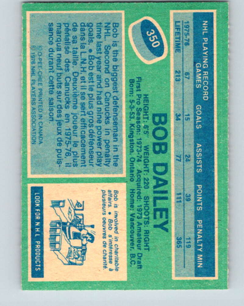 1976-77 O-Pee-Chee #350 Bob Dailey Vancouver Canucks V12848