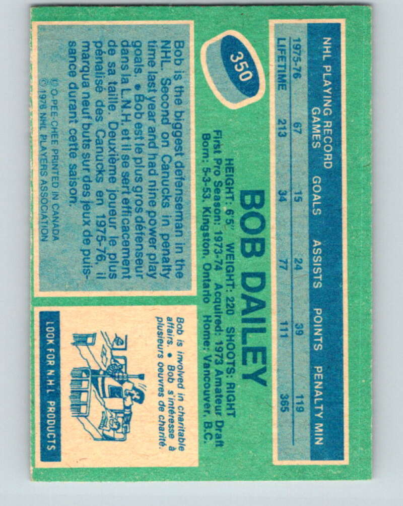 1976-77 O-Pee-Chee #350 Bob Dailey Vancouver Canucks V12849