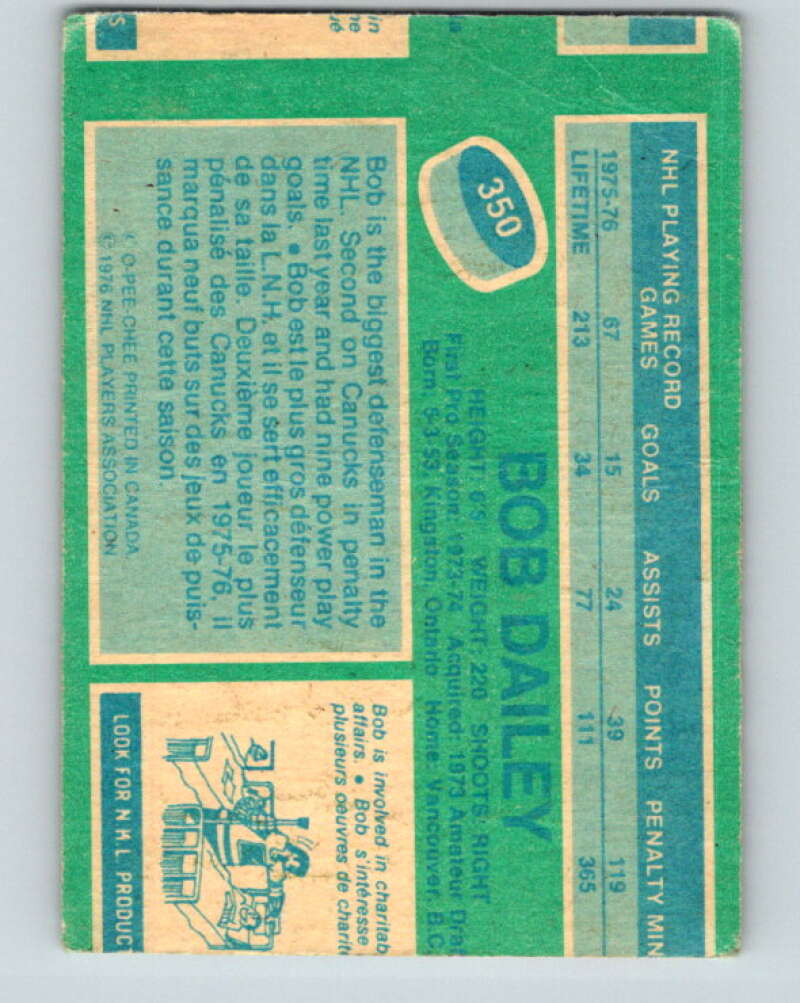 1976-77 O-Pee-Chee #350 Bob Dailey Vancouver Canucks V12850