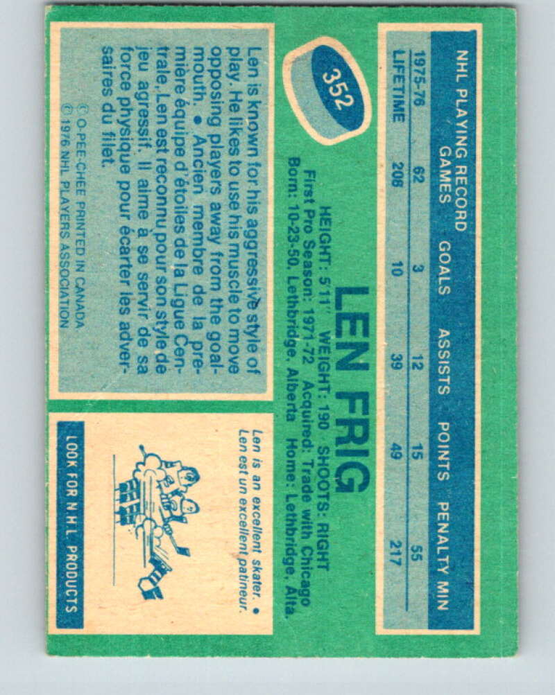 1976-77 O-Pee-Chee #352 Len Frig Cleveland Barons V12852