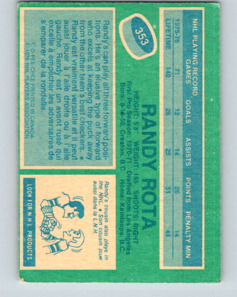 1976-77 O-Pee-Chee #353 Randy Rota Colorado Rockies V12855
