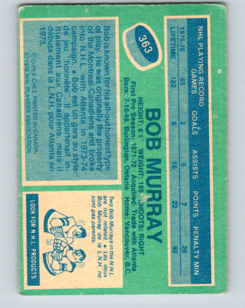 1976-77 O-Pee-Chee #363 Bob Murray Vancouver Canucks V12879