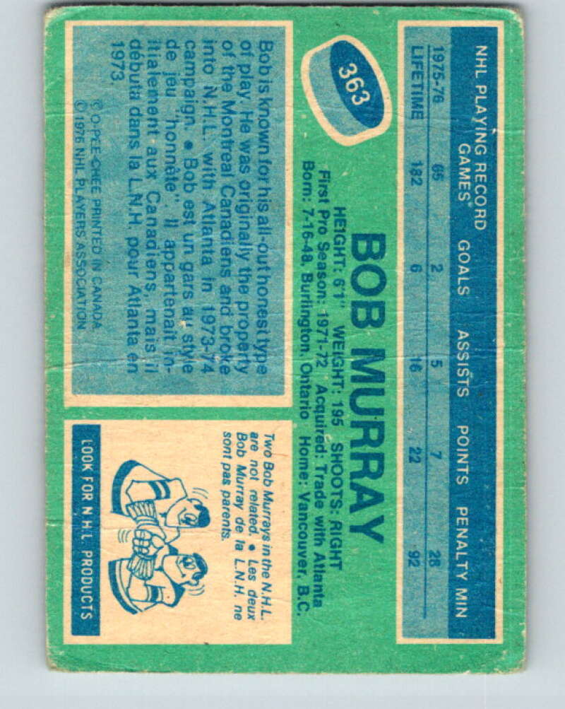1976-77 O-Pee-Chee #363 Bob Murray Vancouver Canucks V12880