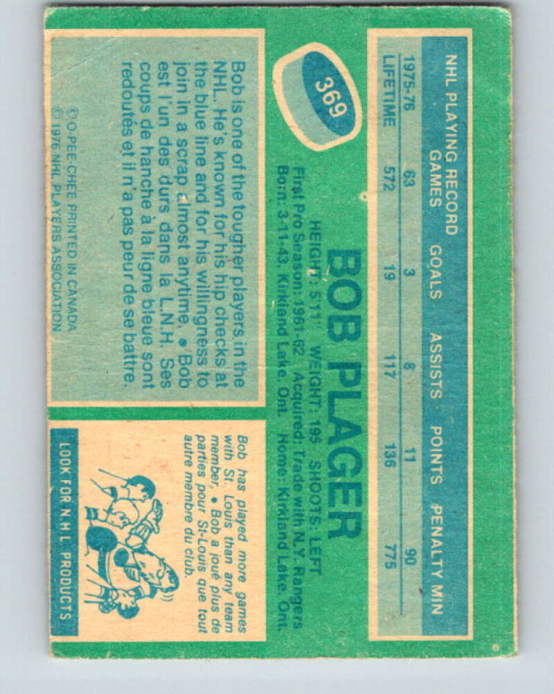 1976-77 O-Pee-Chee #369 Bob Plager St. Louis Blues V12896